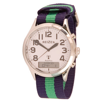 Reizen Low-Vision Ana-Digit Atomic Watch- Green-Blue Striped Band