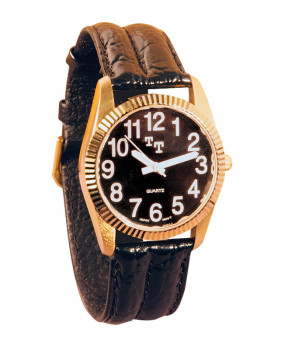 Mens Gold Low Vision Watch- Black Embossed Leather Band Mens Gold Low Vision Watch- Black Embossed Leather Band