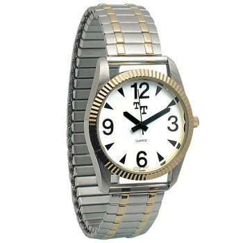 Mens Low Vision Watch- White Face w-Exp Band