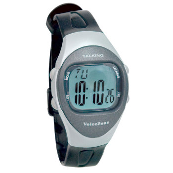 Ladies 4-Alarm Talking Watch - Black - Silver