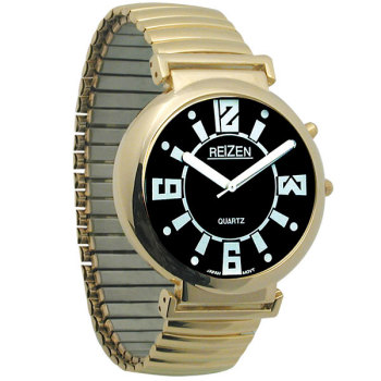 Reizen Low Vision Watch- Black Face w-Exp Band