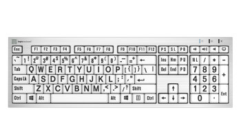 Large Print  Black on White Silver Slimline Keyboard Windows