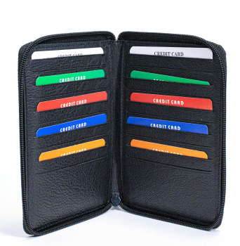 Leather Zippered Wallet-Money Organizer (Black)