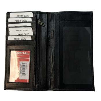 Leather Checkbook Credit Card Holder Wallet BLACK