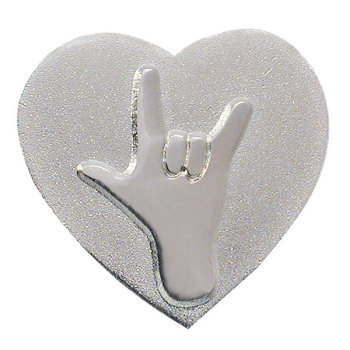Heart-Shaped Pin with I Love You Symbol - Silver