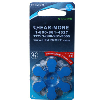 HearMore Hearing Aid Batteries- Size 675- 6 cell-pack