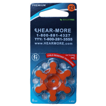 HearMore Hearing Aid Batteries- Size 13- 6 cell-pack