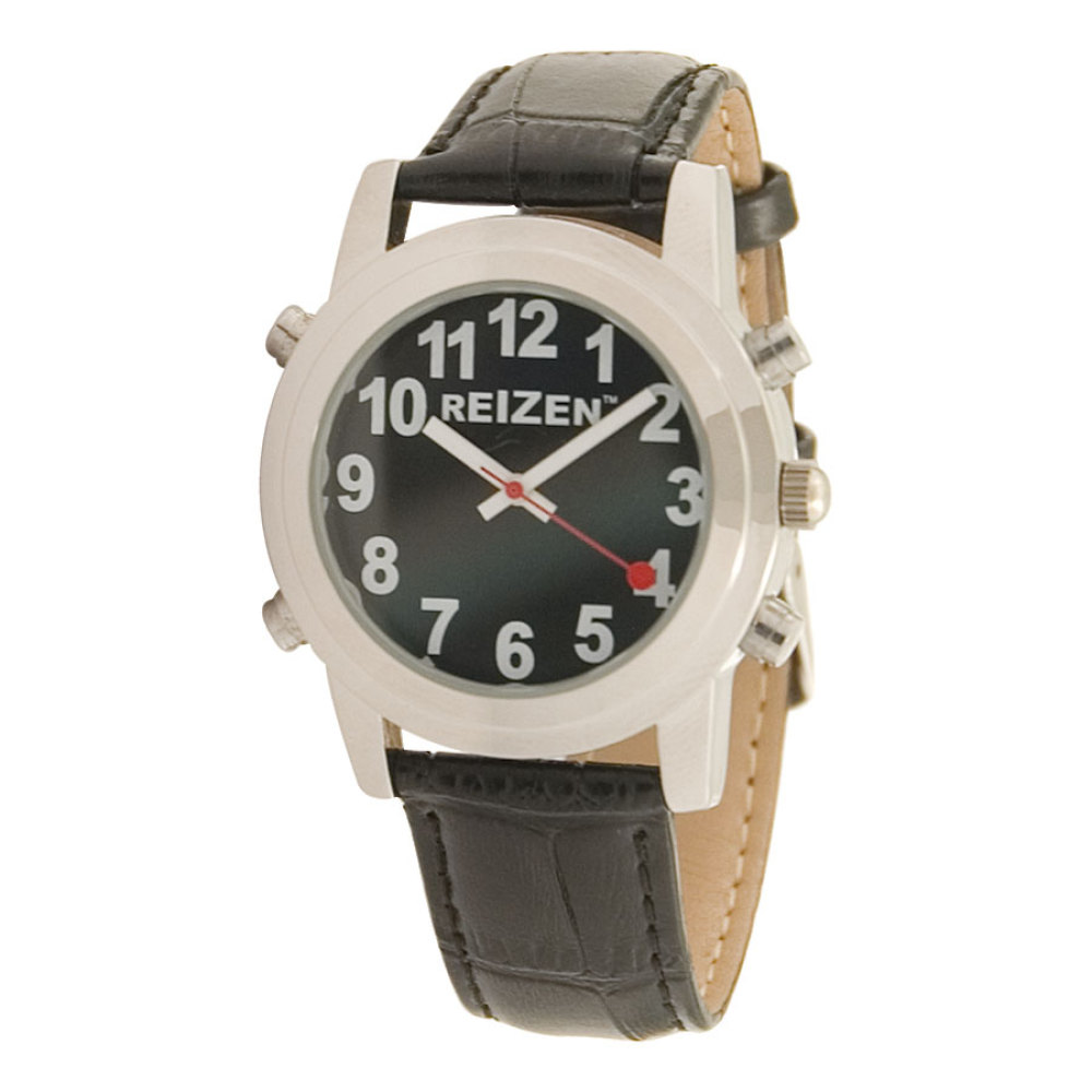 Reizen Talking Watch Black Face Leather Band English
