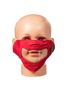 Red Childrens Reusable Face Mask with Clear Window