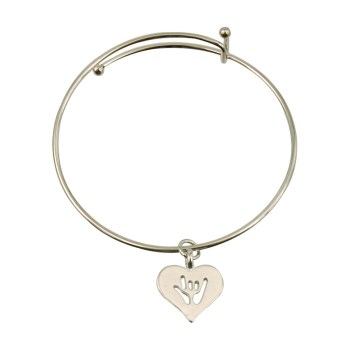 ILY Heart Charm Bangle- Silver ILY Heart Charm Bangle- Silver