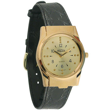 REIZEN Braille Watch -Gold-Tone, Leather band