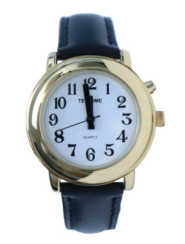 Ladies Gold-Tone One Button Talking Watch - Leather Band