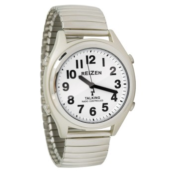 Reizen Talking Atomic Watch - White Face-Black Numbers-Expansion Band