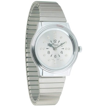 Mens Chrome Quartz Braille Watch with Chrome Expansion Band