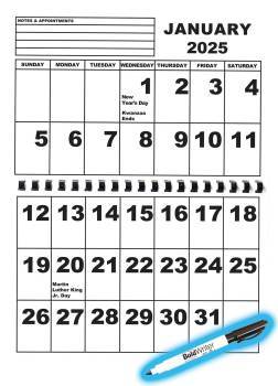 Jumbo Print Calendar with Pen- 2025