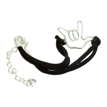 ILY Silver Hand with Black Suede Bracelet ILY Silver Hand with Black Suede Bracelet