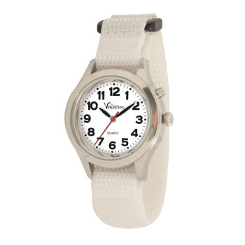 VocaTime Womens & Childrens Chrome Talking Watch White EZ Latch Band