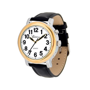 VocaTime Mens BI-COLOR Talking Watch- Black Leather Band