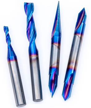 CNC Router Bits 4 pc Spiral Upcut Set | Solid Carbide | MLCS BLUE ICE™