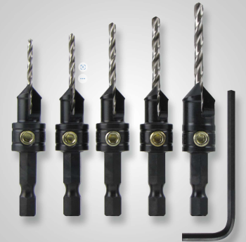 Countersink Straight Drill Bits 5 pc Set (5/64, 3/32, 7/64, 1/8, 9/64) | Snappy 40030