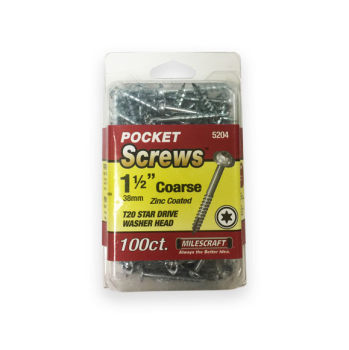 Milescraft 5204 1-1/2 inch Coarse T20 Star Drive  Pocket Hole Screws for 1 inch Plywood or Softwood - 100 ct