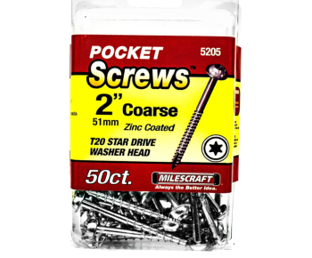 Milescraft 5205 2 inch Coarse T20 Star Drive Pocket Hole Screws for 1-1/4 inch Plywood or Softwood - 50 ct