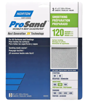 Norton ProSand Aluminum Oxide Sandpaper 9 x 11 inch Medium 120 Grit 3 Pack