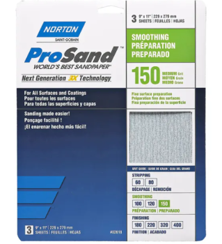 Norton ProSand Aluminum Oxide Sandpaper 9 x 11 inch Fine 150 Grit 3 Pack