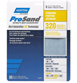 Norton ProSand Aluminum Oxide Sandpaper 9 x 11 inch Extra Fine 320 Grit 3 Pack