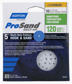 Norton ProSand Multi-Air Cyclonic 5 inch Hook and Loop Sanding Discs - Medium 120 Grit - 10 Pack