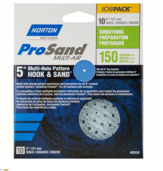 Norton ProSand Multi-Air Cyclonic 5 inch Hook and Loop Sanding Discs - Fine 150 Grit - 10 Pack