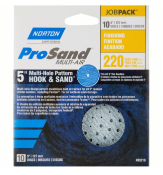 Norton ProSand Multi-Air Cyclonic 5 inch Hook and Loop Sanding Discs - Very Fine 220 Grit - 10 Pack