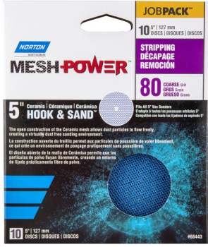 Norton MeshPower 5 inch Ceramic Hook and Loop Mesh Sanding Disc - Coarse 80 Grit - 10 Pack
