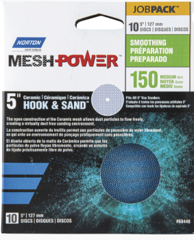Norton MeshPower 5 inch Ceramic Hook and Loop Mesh Sanding Disc - Fine 150 Grit - 10 pack