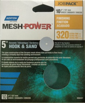 Norton MeshPower 5 inch Ceramic Hook and Loop Mesh Sanding Disc - Fine 320 Grit - 10 Pack