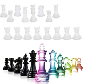 Resin Chess Set Molds with 16 Chess Pieces & Board