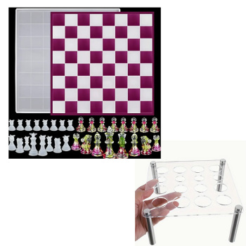 Resin Chess Set Molds - 16 Pieces, Board & Pouring Stand