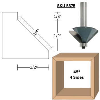 45° Chamfer Router Bits 5/8" CH x 1/4" shank | MLCS