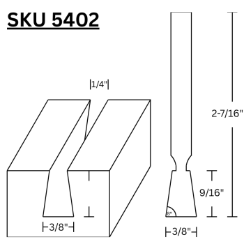 Dovetail Router Bits 3/8" LD x 8 Degree  x 1/4" shank | MLCS