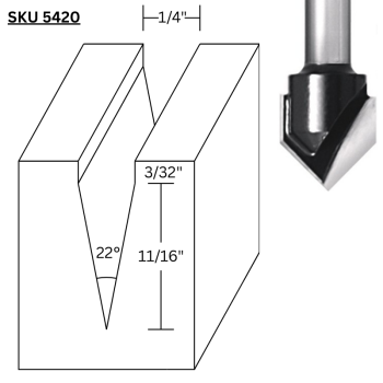22° V-Groove Router Bits 1/4" LD x 1/4" shank | MLCS