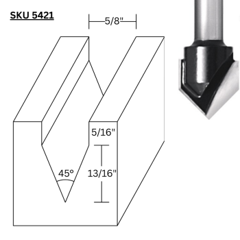 45° V-Groove Router Bits 5/8" LD x 1/4" shank | MLCS