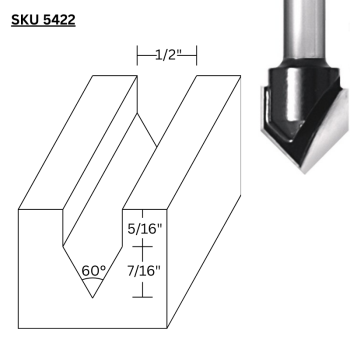 60° V-Groove Router Bits 1/2" LD x 1/4" shank | MLCS