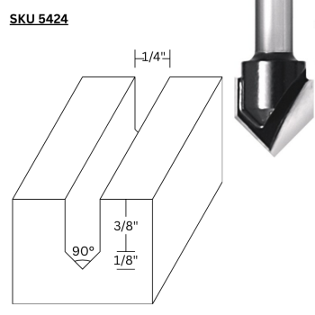 90° V-Groove Router Bits 1/4" LD x 1/4" shank | MLCS