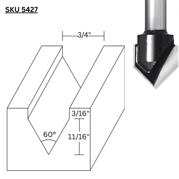 60° V-Groove Router Bits 3/4" LD x 1/4" shank | MLCS