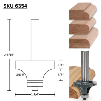 3/8" Roundover Router Bits x 1/4" shank | MLCS