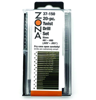 Pin Vise Miniature Drill Bit Set 20 pc  Wire Gauge #61 to #80 HSS | Zona 37-150