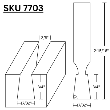 Dovetail Router Bits 17/32" LD x 7 Degree  x 1/2" shank | MLCS