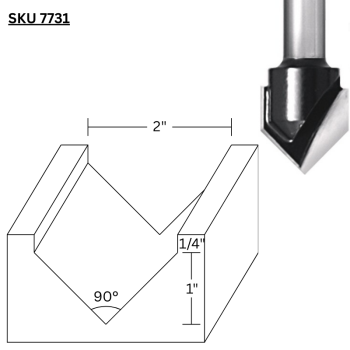 90° V-Groove Router Bits 2" LD x 1/2" shank | MLCS