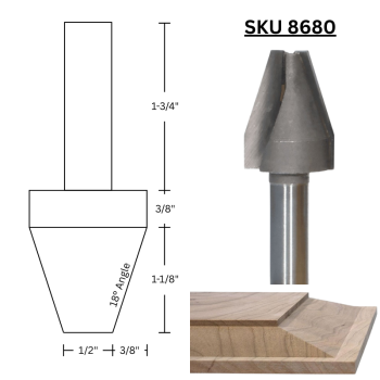 Vertical Raised Panel Router Bit - 18° Shaker Bevel Profile | MLCS
