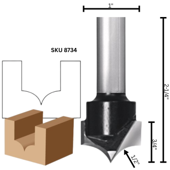 1/2" Point Cutting Round Over Router Bits 3/4" CL x 1/2" shank | MLCS